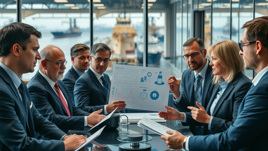 shipyard executives discussing technology adoption challenges in shipbuilding industry