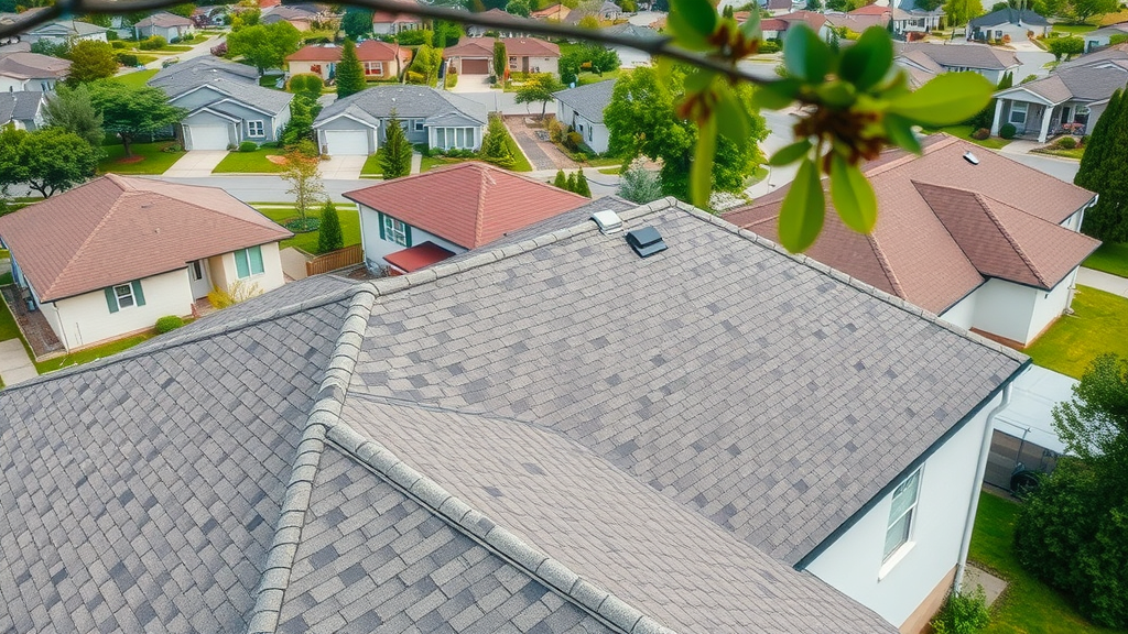 Well-maintained residential rooftop with roofing materials maintenance in a suburban neighborhood