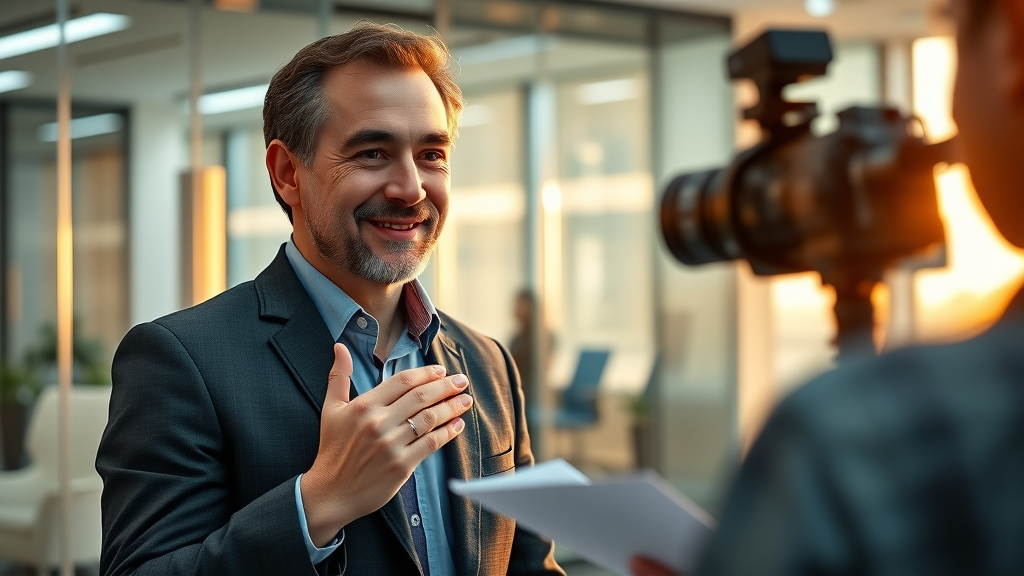 Growth Hacking Expert Interview - Industry expert giving interview in a modern tech office setting