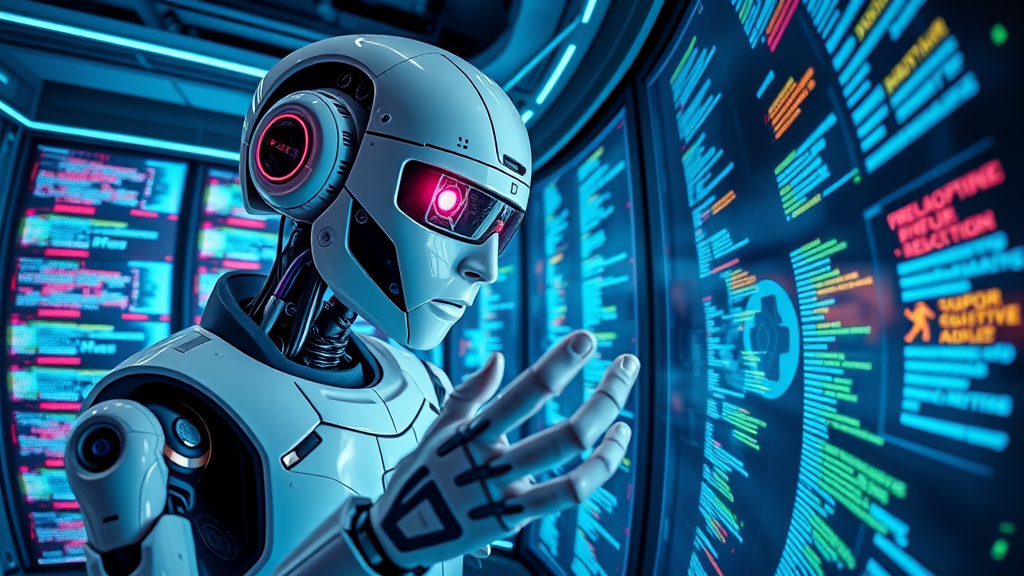 Futuristic search engine robot scanning website code for effective search engine optimization
