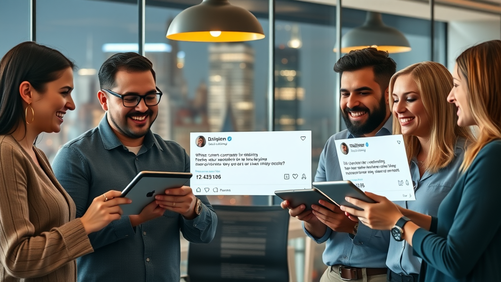 Tech company team reviewing positive customer reviews NYC - local SEO for New York tech businesses