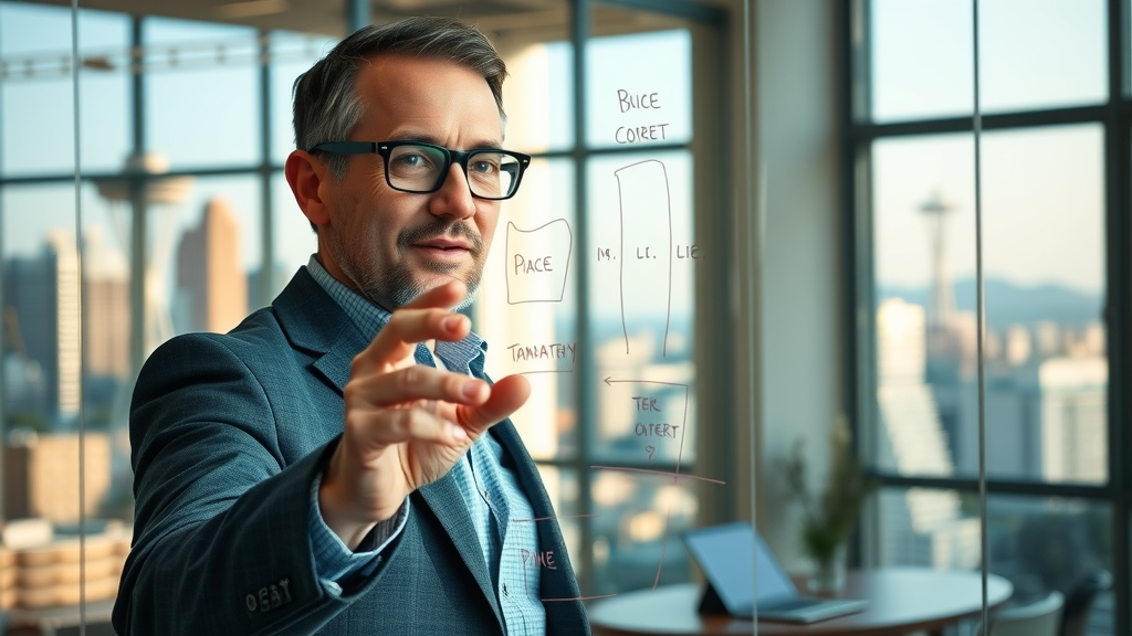 Marketing consultant brainstorming a step-by-step content marketing Seattle blueprint