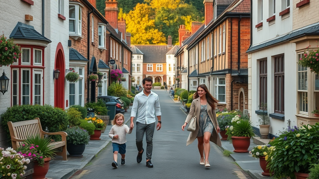 Picturesque Monmouthshire town street with welcoming family — number of people living in Monmouthshire