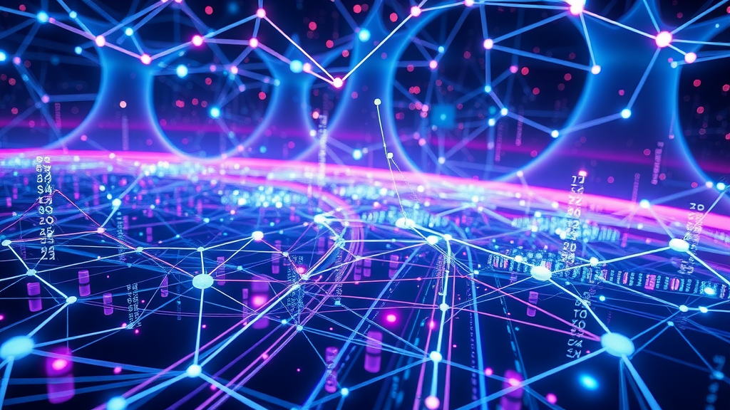 visual metaphor of complex search engine algorithms with dynamic data pathways and interconnected nodes