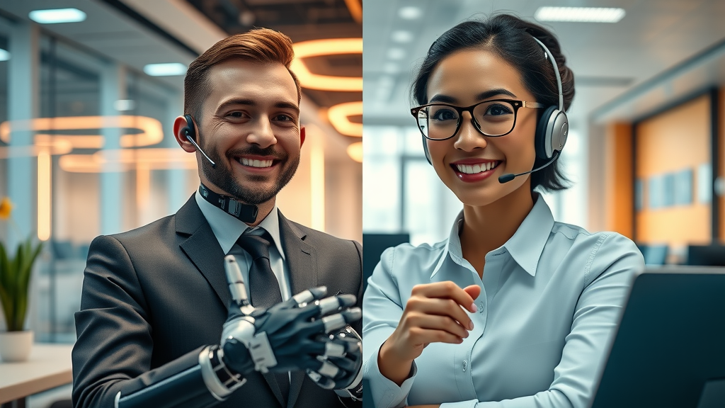 Digital customer with chatbot vs. human customer service agent - contrasting automated and traditional environments