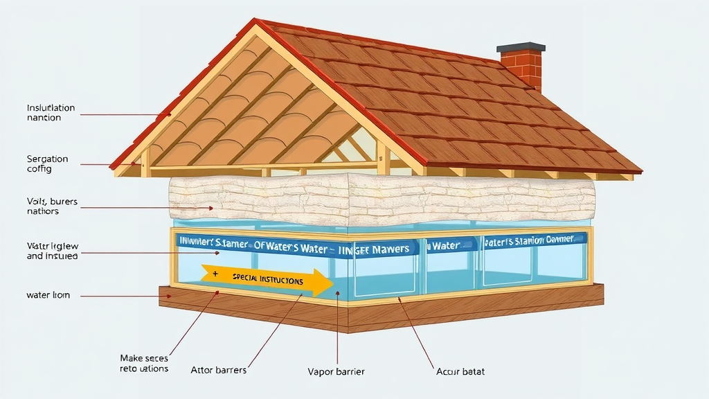 cross-sectional diagram showing insulation vapor barriers and water flow for seasonal roof care roof maintenance strategies