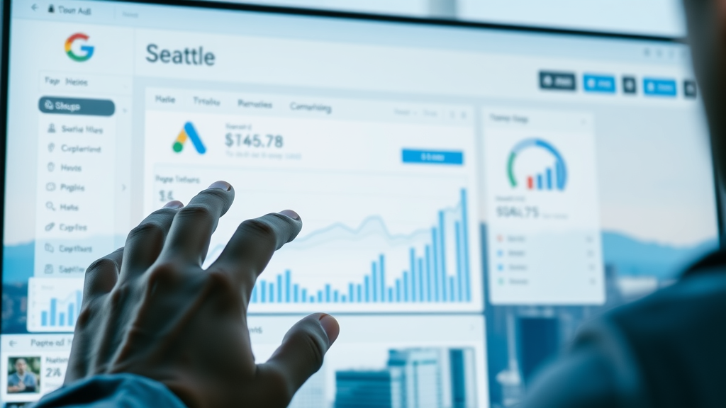 Google Ads dashboard with strategic ad groups for Seattle businesses