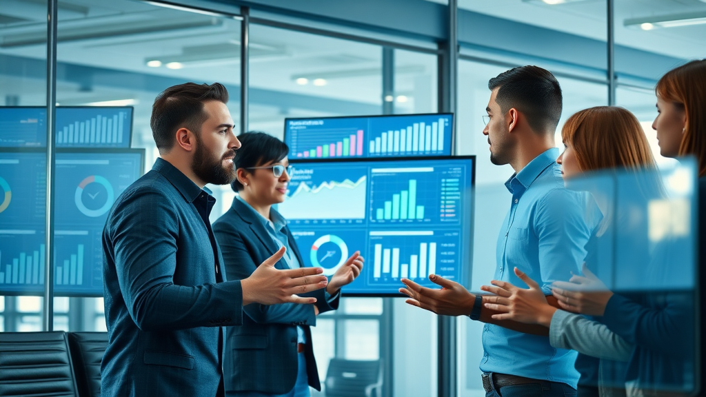 Tech marketing team analyzing data-driven online marketing strategies performance