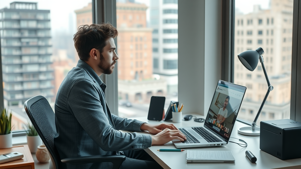 Freelancer video calling for USA client remote work in a Boston apartment