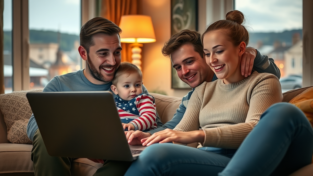 A Monmouthshire family using a laptop, engaging online with Talk Monmouthshire, empowering their community area digitally