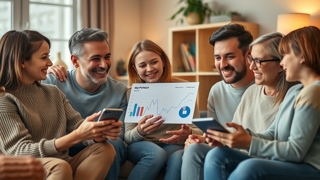 family discussing digital asset protection future together amid digital devices at home