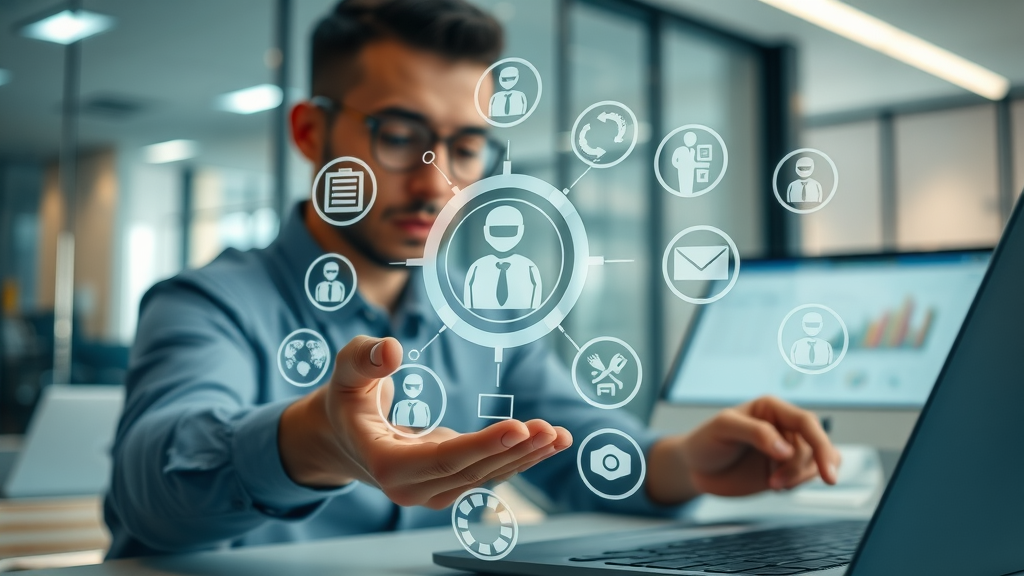 dynamic tech comparison, close-up of modern chatbot icons and AI tool logos, floating around a digital marketers