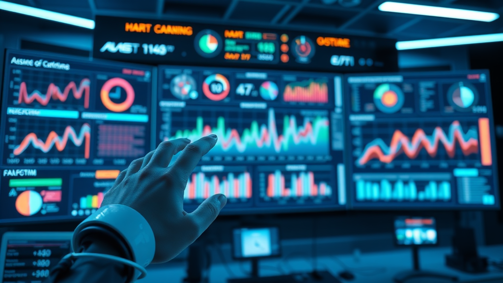 advanced AI dashboard displaying predictive analytics for customer retention in a high-tech command center