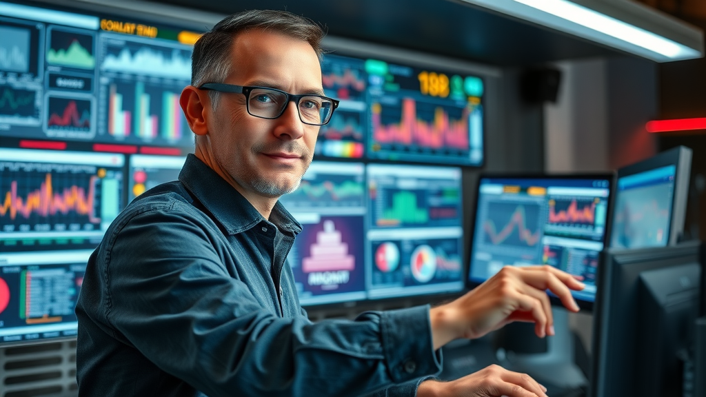 Integrated tech systems dashboard for automated customer service, IT professional configuring workflow automation