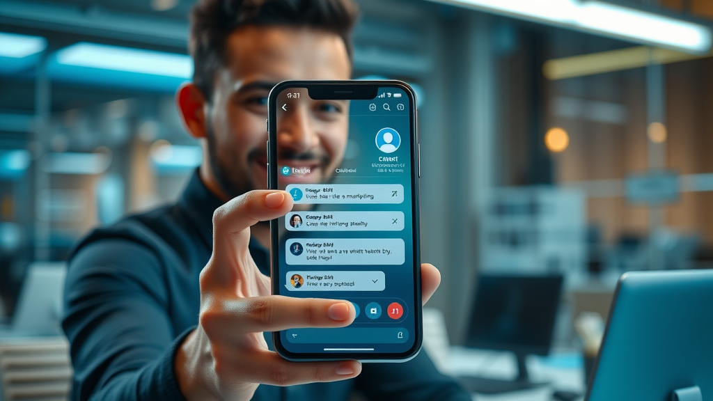 Innovative AI chatbot interface on a smartphone for digital marketing with real-time analytics