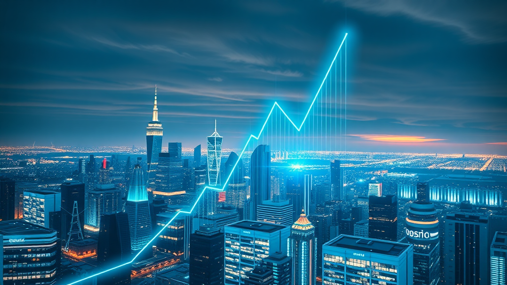 inspiring tech brand growth illustration with trend lines and digital data - content marketing for technology startups
