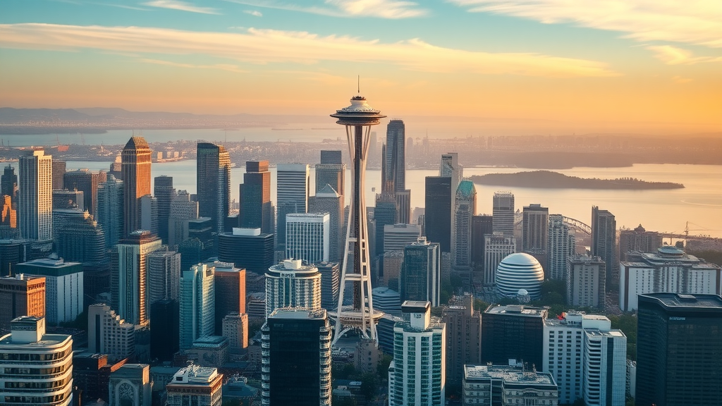 PPC advertising Seattle digital marketing data with Seattle skyline and Space Needle