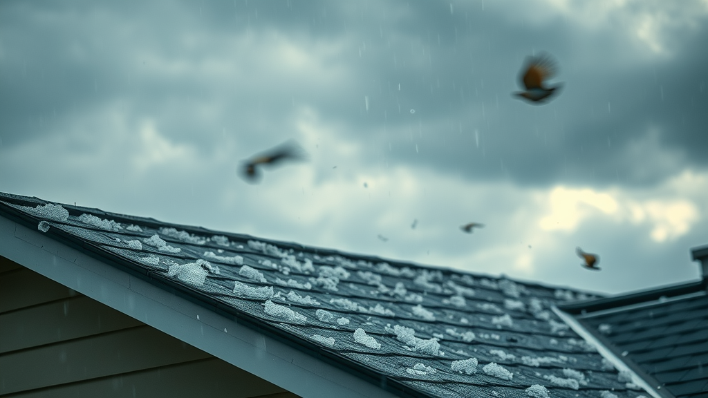 roofing in extreme weather: residential home roof with hail and wind damage