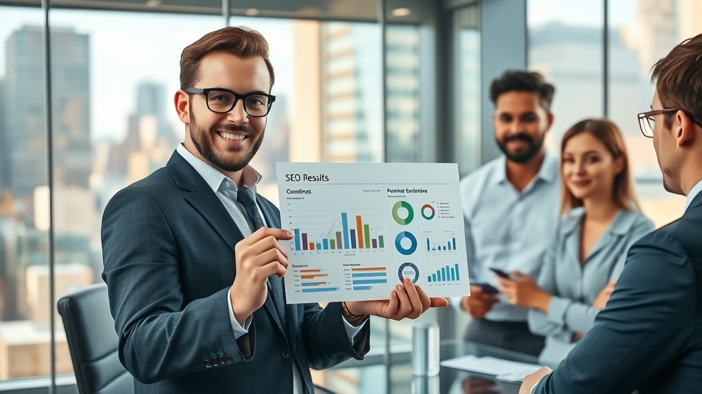 SEO consultant presenting successful results for NYC tech businesses