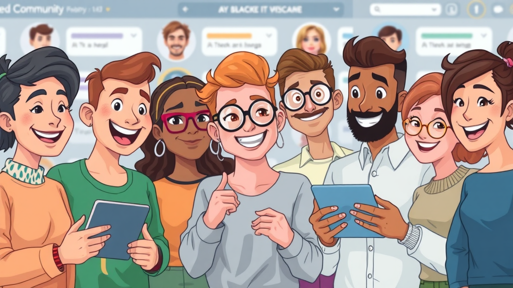 diverse tech community members participating in an online brand community forum - social media strategies for tech companies
