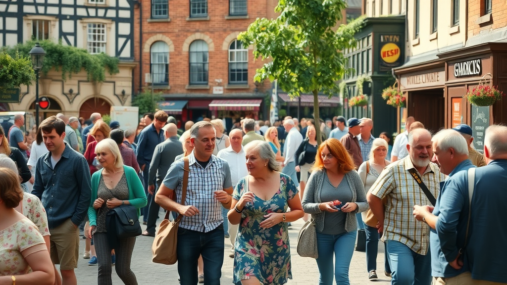 Vibrant Monmouthshire town square with community members engaging in activities — residents in Monmouthshire matter