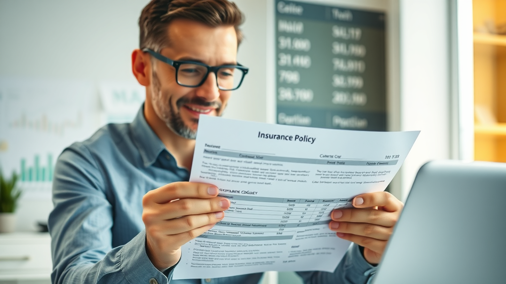 investor reviewing secure insurance policy document for digital asset protection in a modern workspace