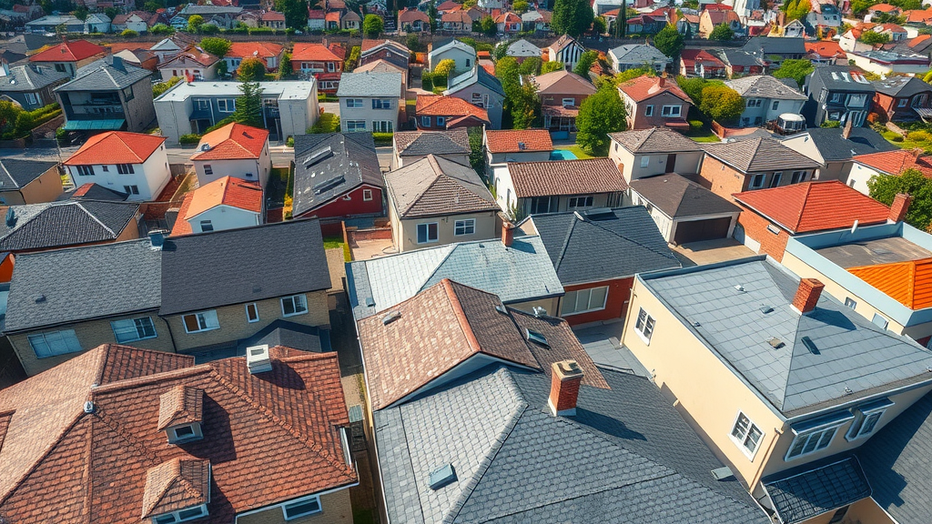 diverse roof styles shingle flat commercial roofs roof maintenance tips aerial cityscape vivid colors