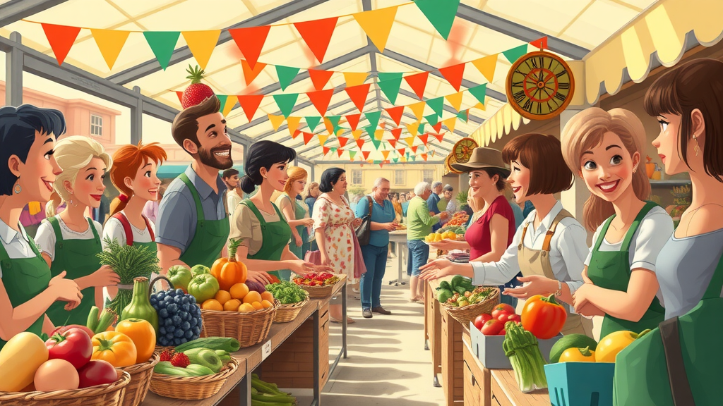 Bustling farmer’s market in Monmouthshire with residents supporting local high street vendors