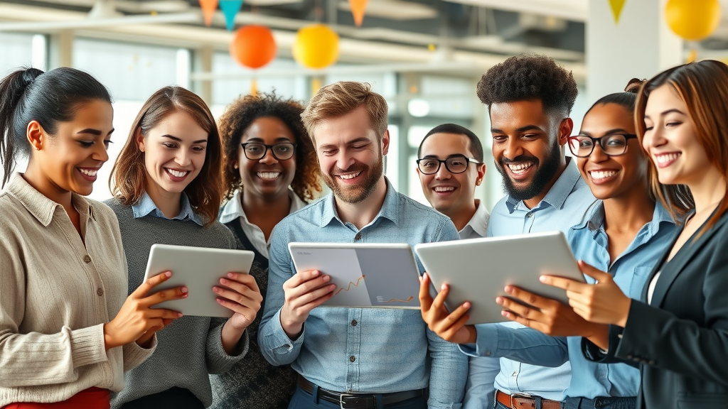 diverse B2B sales team celebrating success with data-driven sales optimization metrics