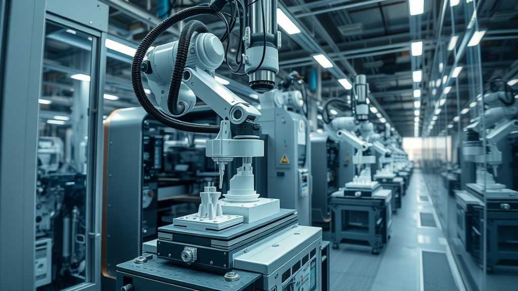 Advanced injection molding solutions with robotic arms in modern factory