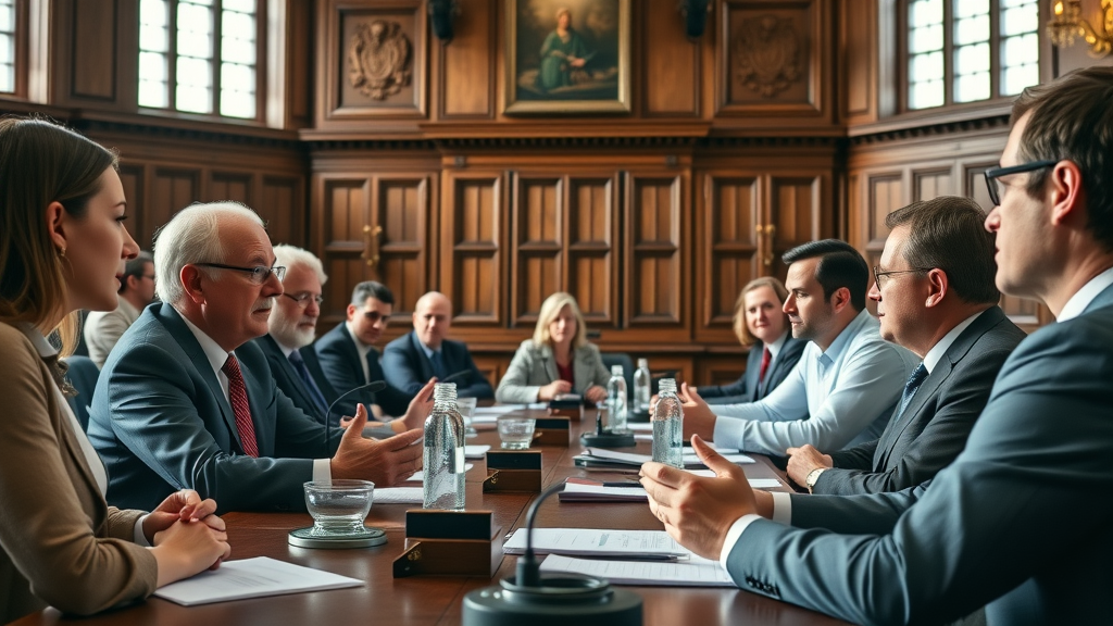 Professional council meeting between Monmouthshire council members and citizens in dialogue, historic council chamber, monmouthshire county council engagement