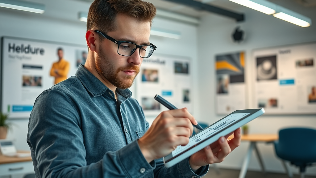 creative digital agency web designer sketching mobile-first layout, modern workspace in London