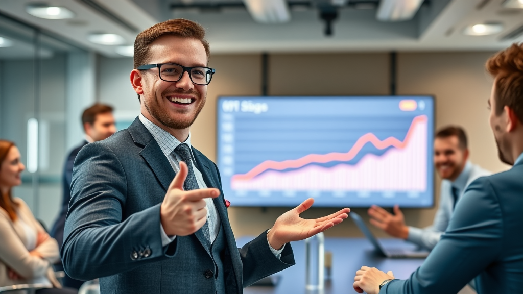 executive presenting sales performance improvements from implementing data-driven sales optimization