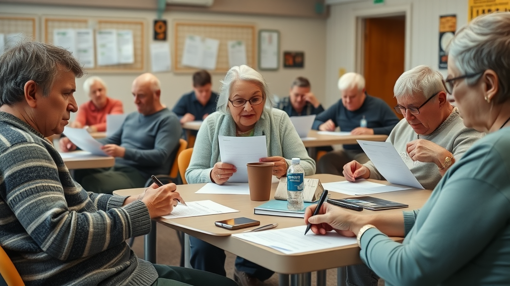 Monmouthshire residents filling out surveys at community centre — Monmouthshire residents survey participation