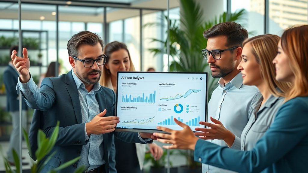 professional business team analyzing ai-driven customer retention analytics in a modern office