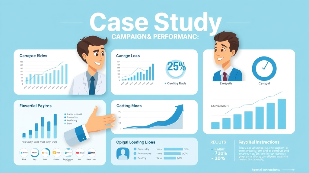 Infographic case study visualization for digital marketing campaigns by technology companies, showing campaign performance metrics and channel integration.