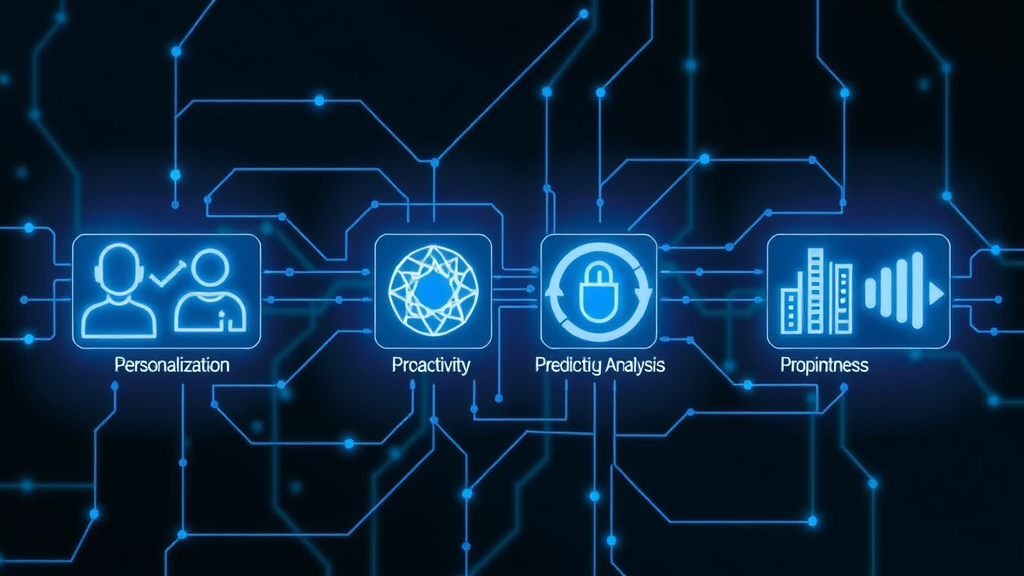 infographic of four digital icons highlighting personalization, proactivity, predictive analysis, and promptness in ai customer engagement