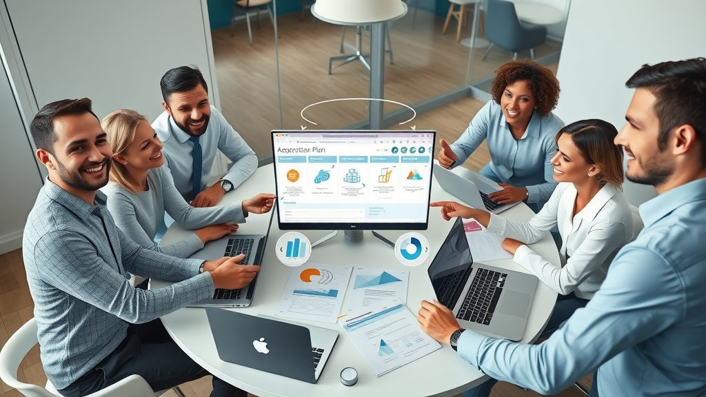 Business team assembling a step-by-step AI sales integration plan for artificial intelligence sales boost