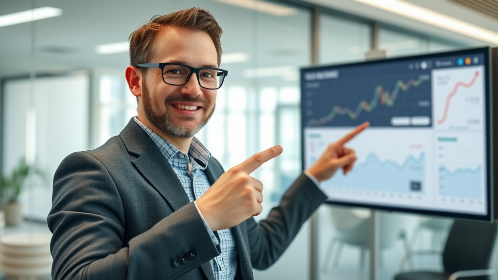 Growth Hacking Case Study - Project manager reviewing SEO growth charts in modern conference room