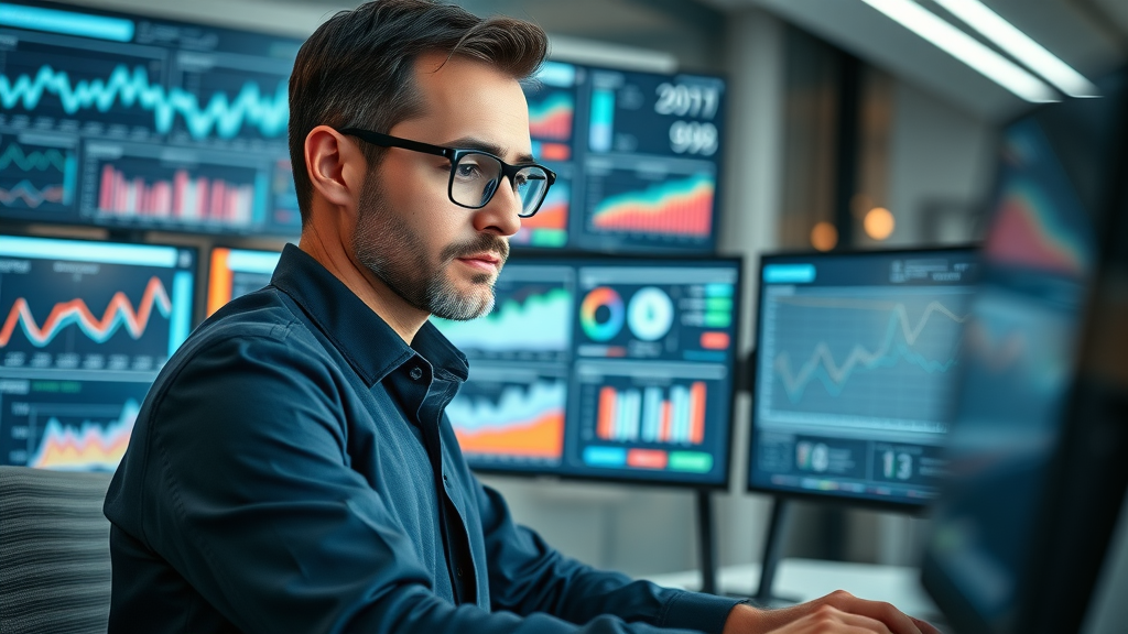 Data analyst analyzing predictive sales analytics after artificial intelligence sales boost implementation
