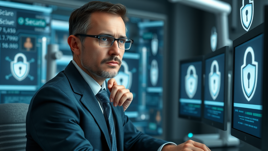 professional data security officer, monitoring secure AI systems, ensuring privacy, digital marketing today with ai chat