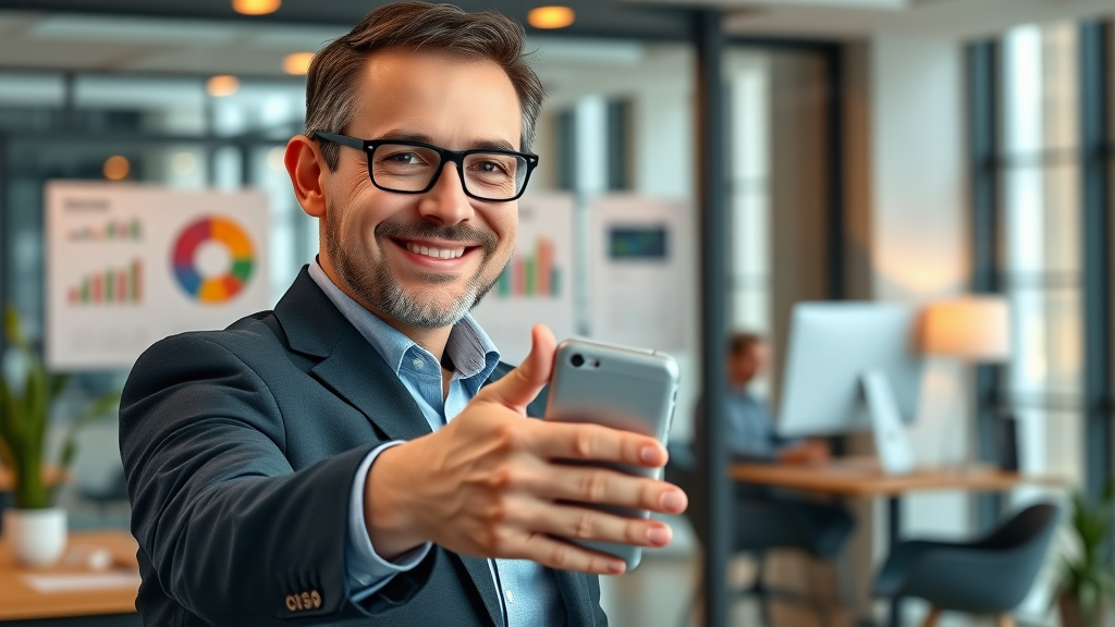 confident digital marketing consultant in New York inviting tech entrepreneurs to digital branding consultation