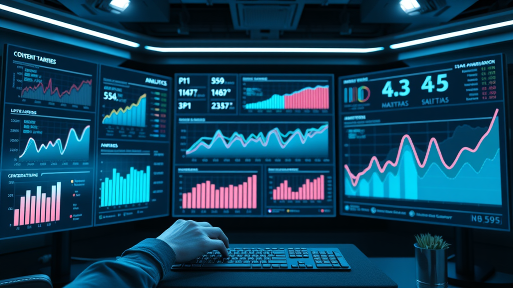 modern analytics dashboard displaying content marketing KPIs - content marketing for technology startups