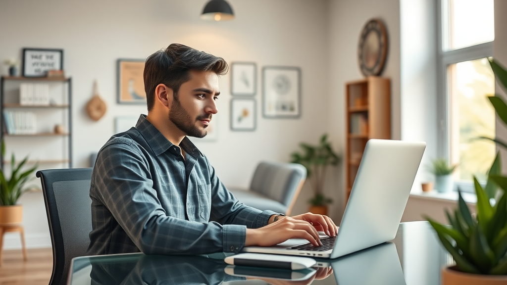 Modern home office setup with digital marketing tools for marketing from home office