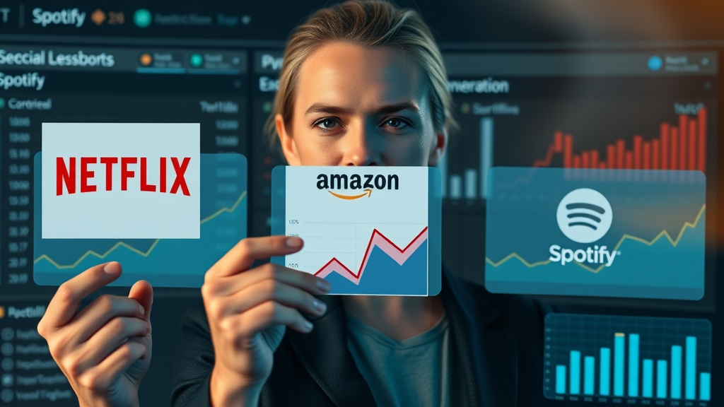 Netflix, Amazon, and Spotify icons above rising conversion rate graphs for AI-driven marketing personalization
