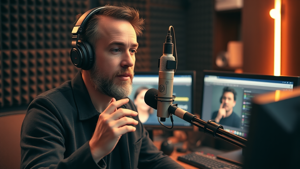 Growth Hacker Podcast Recording - Host and guest recording interview in modern studio