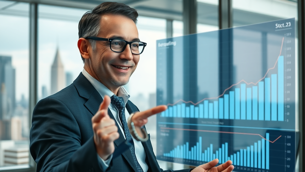 Business leader reviewing dashboard of cost savings and customer service improvements from AI chatbot adoption.