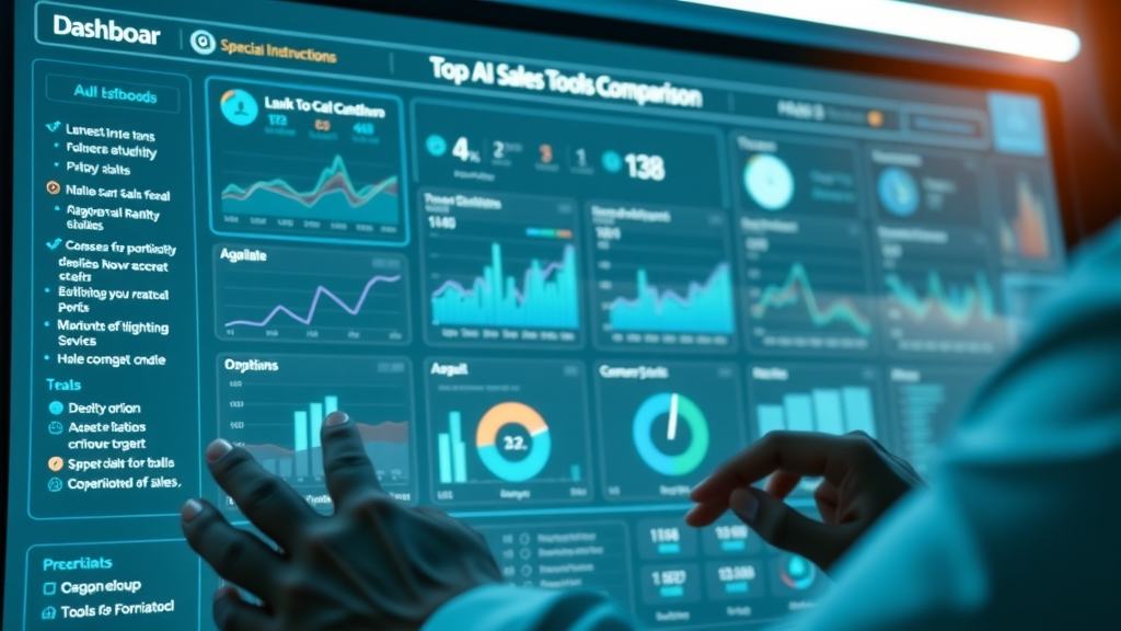 Digital dashboard showcasing a comparison of top AI sales tools and artificial intelligence sales boost