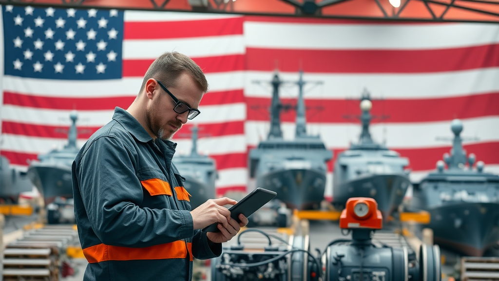 modern American shipyard workers using digital tools in future-ready shipbuilding technology
