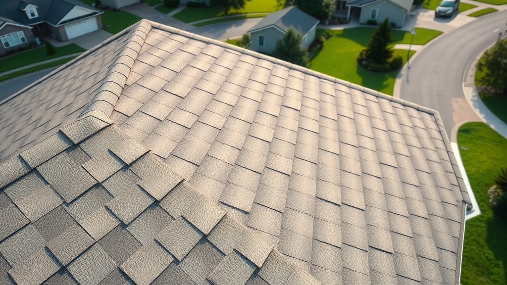 Preventing roof leaks with well-maintained residential roof, clean shingles in suburban neighborhood